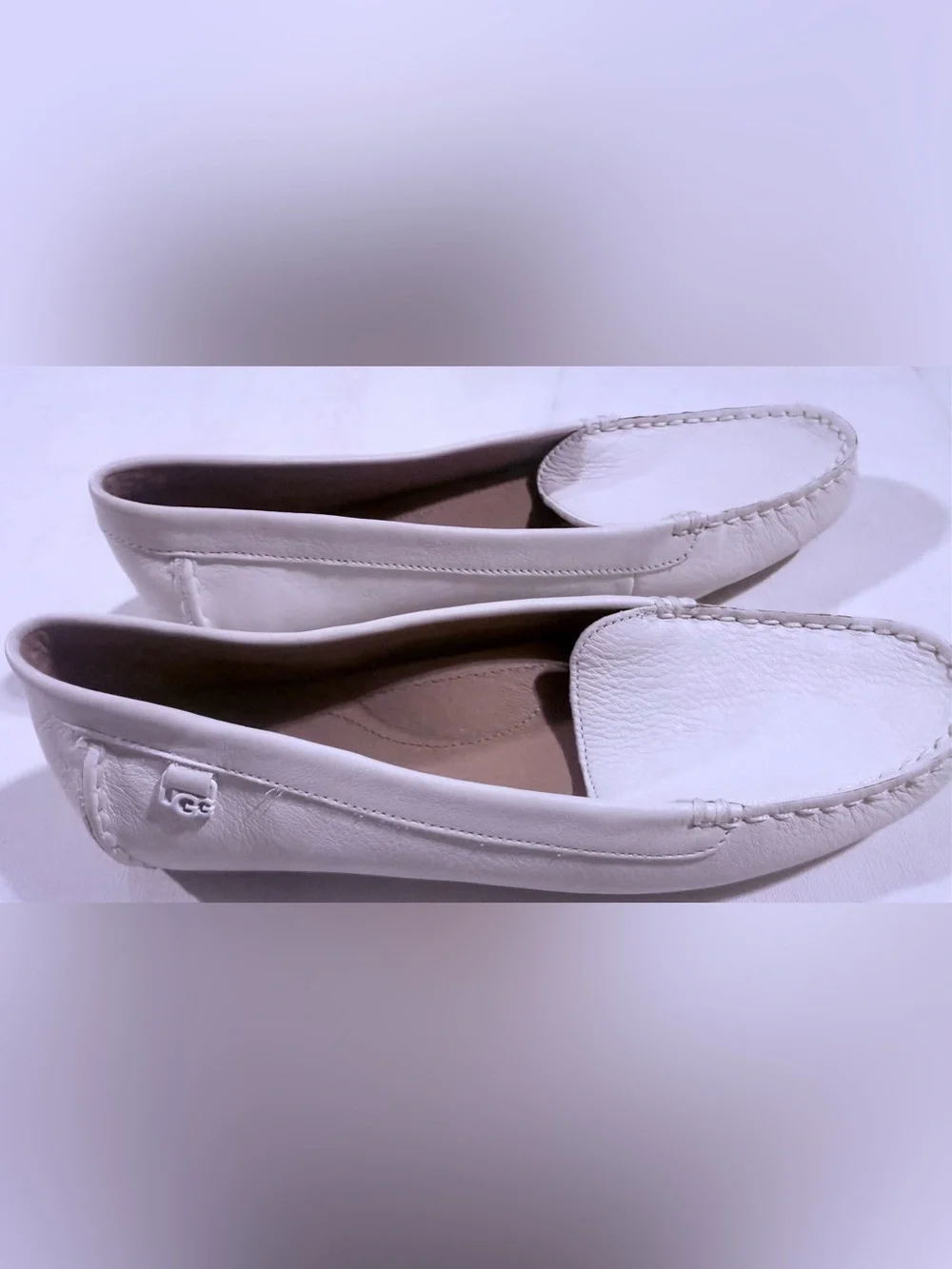 UGG White Leather Women's Driving Loafers